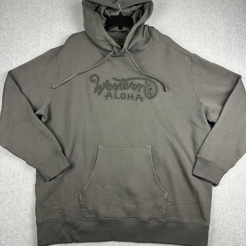 Western Aloha Hoodie Mens 2XL Gray Embroidered Rope Fleece Pullover Charcoal NWT